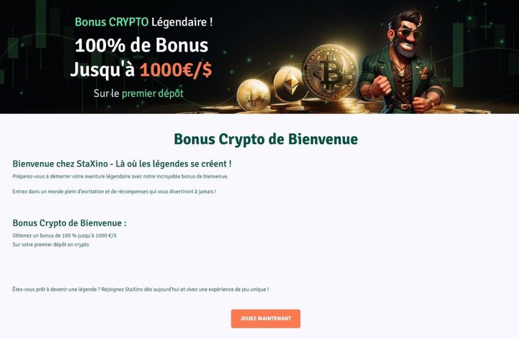 bonus bienvenue crypto staxino